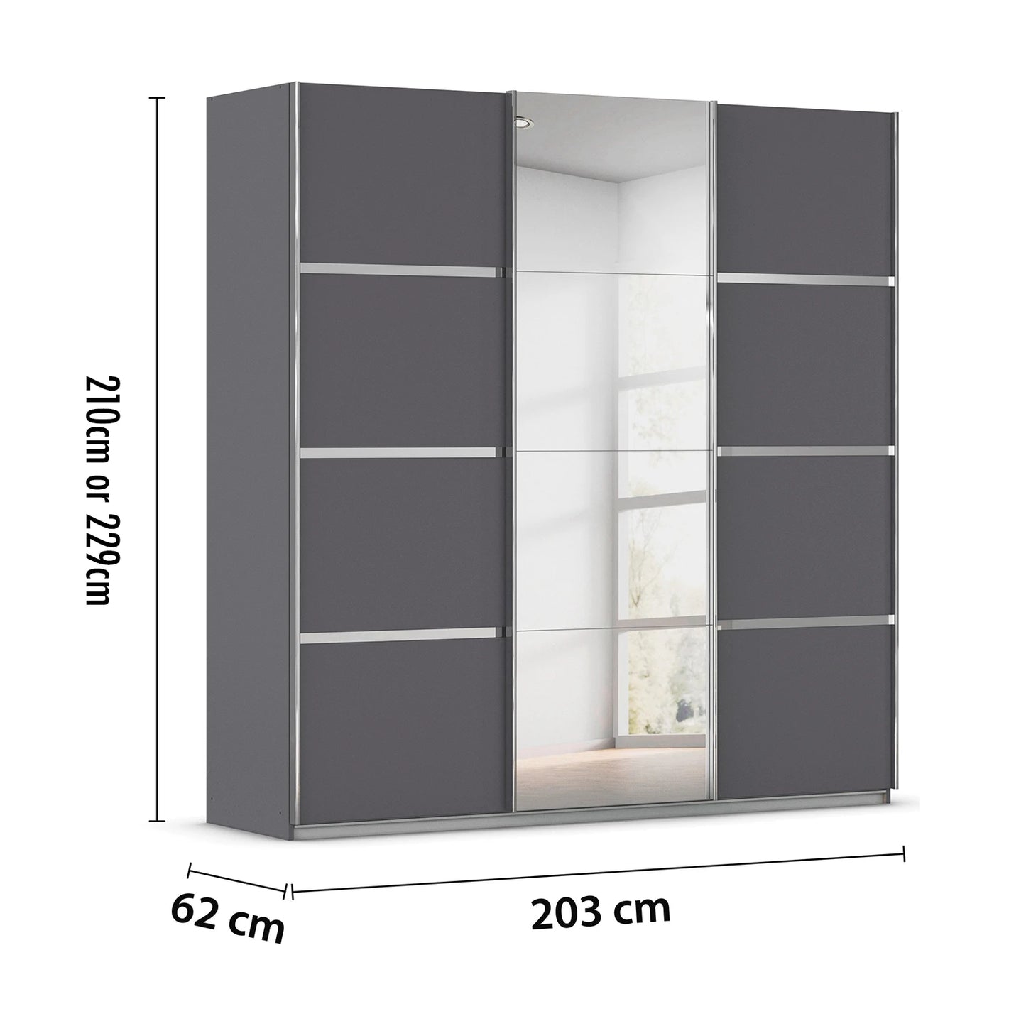 Rauch Aurich Metallic Grey Decor Sliding Door Wardrobe with Mirror 203cm