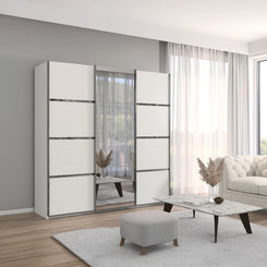 Rauch Aurich White Decor Sliding Door Wardrobe with Mirror 203cm