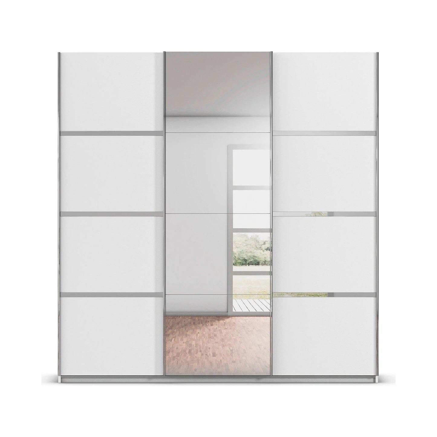Rauch Aurich White Decor Sliding Door Wardrobe with Mirror 203cm