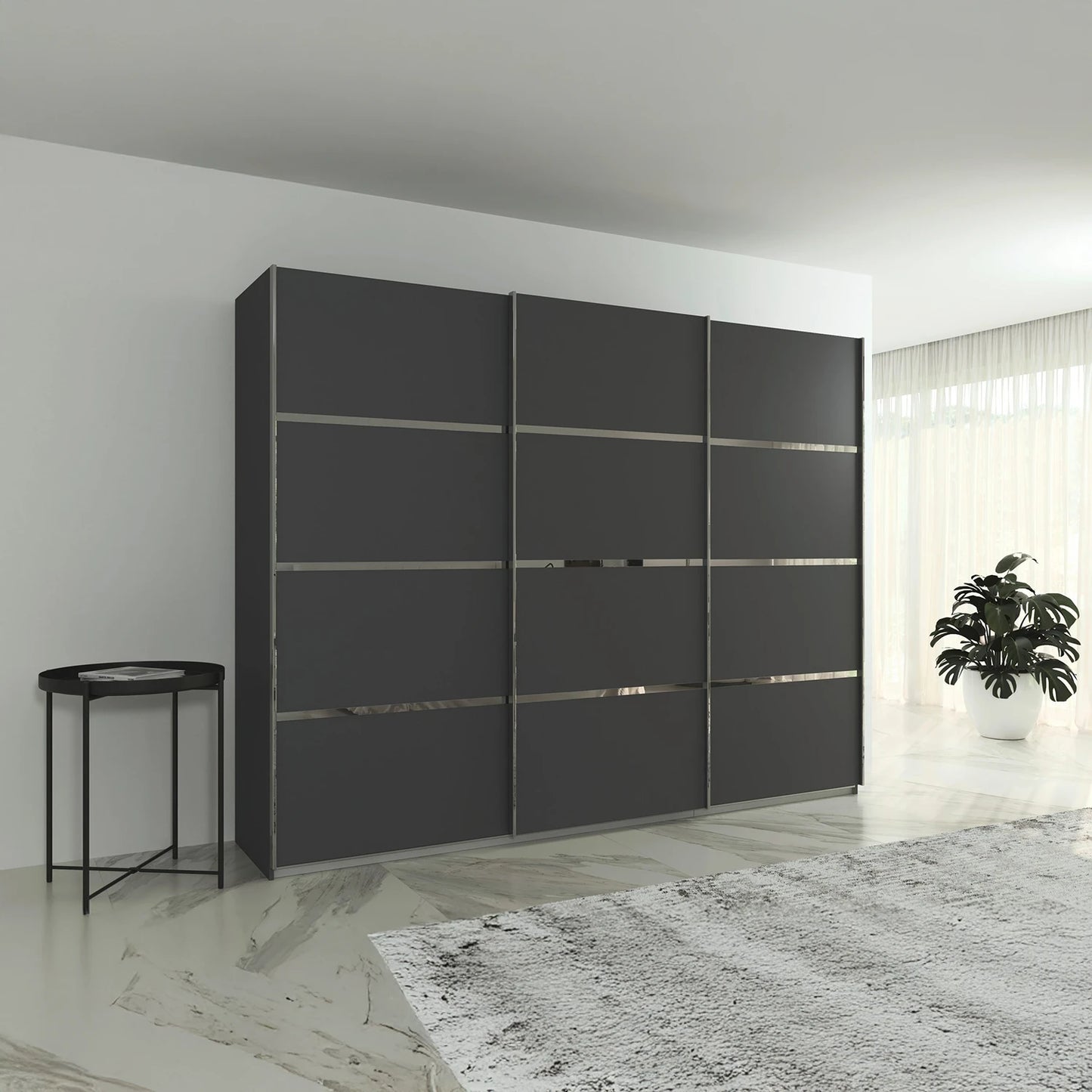 Rauch Aurich Metallic Grey Decor Sliding Door Wardrobe 271cm