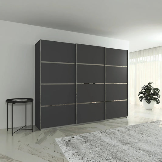 Rauch Aurich Metallic Grey Decor Sliding Door Wardrobe 271cm