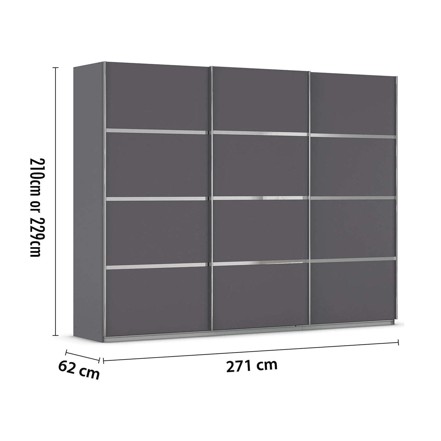 Rauch Aurich Metallic Grey Decor Sliding Door Wardrobe 271cm