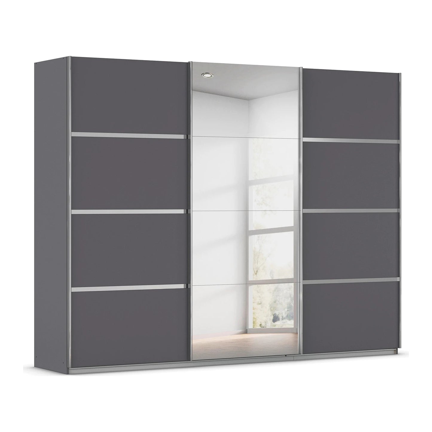 Rauch Aurich Metallic Grey Decor Sliding Door Wardrobe with Mirror 271cm
