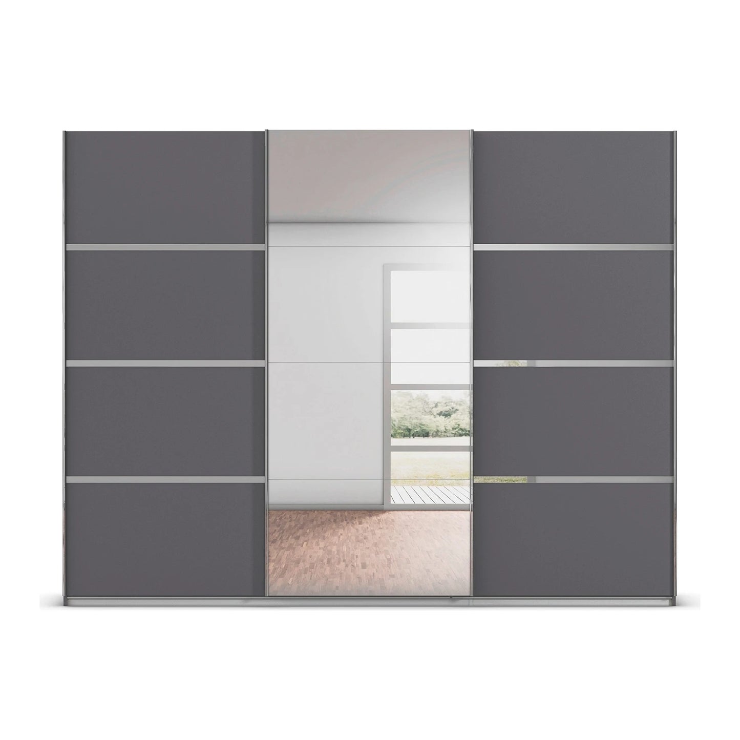 Rauch Aurich Metallic Grey Decor Sliding Door Wardrobe with Mirror 271cm