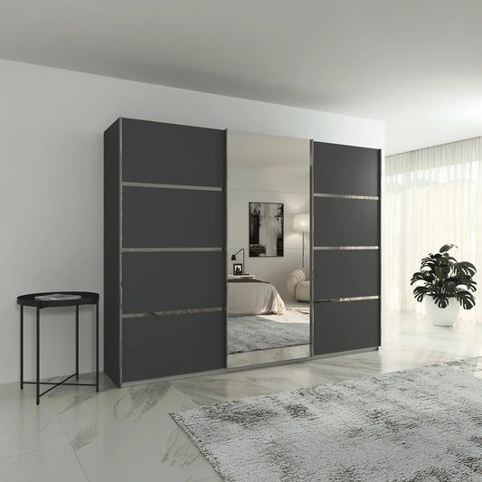 Rauch Aurich Metallic Grey Decor Sliding Door Wardrobe with Mirror 271cm