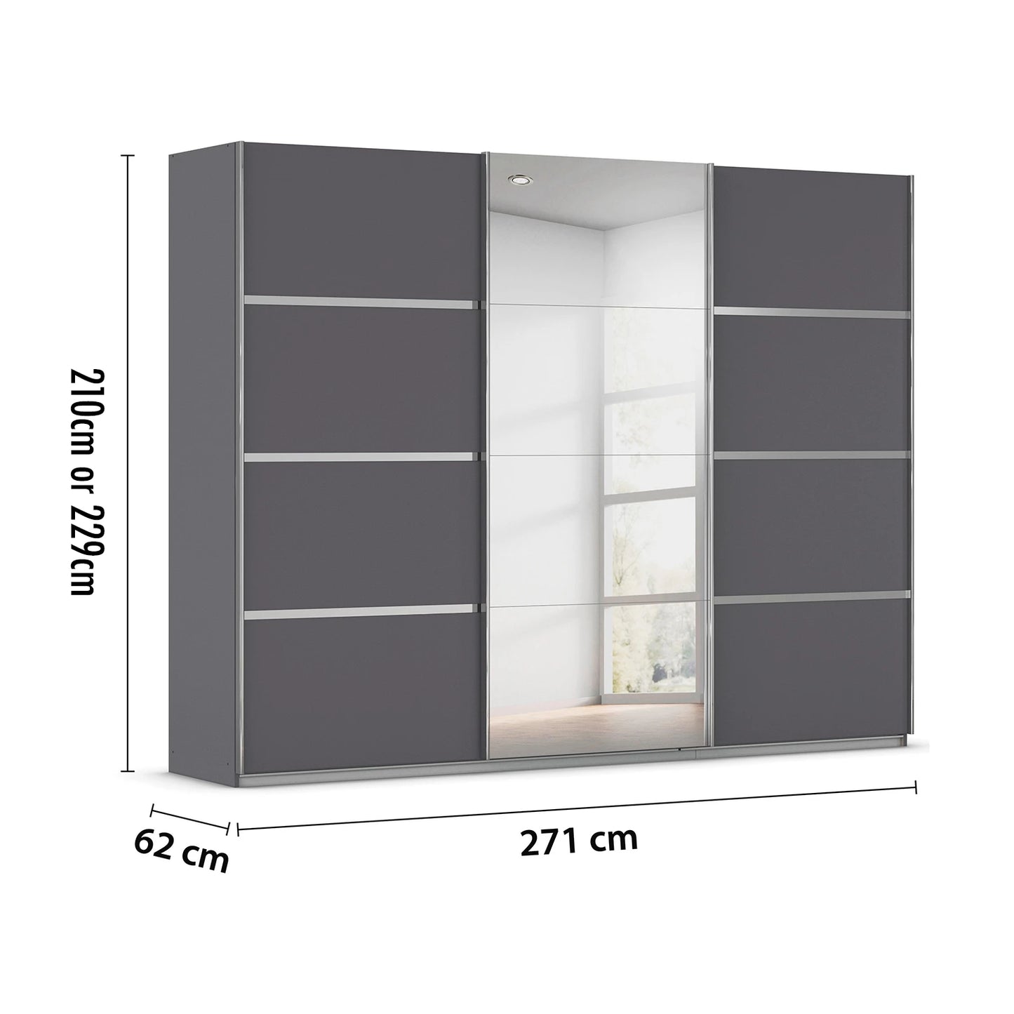 Rauch Aurich Metallic Grey Decor Sliding Door Wardrobe with Mirror 271cm