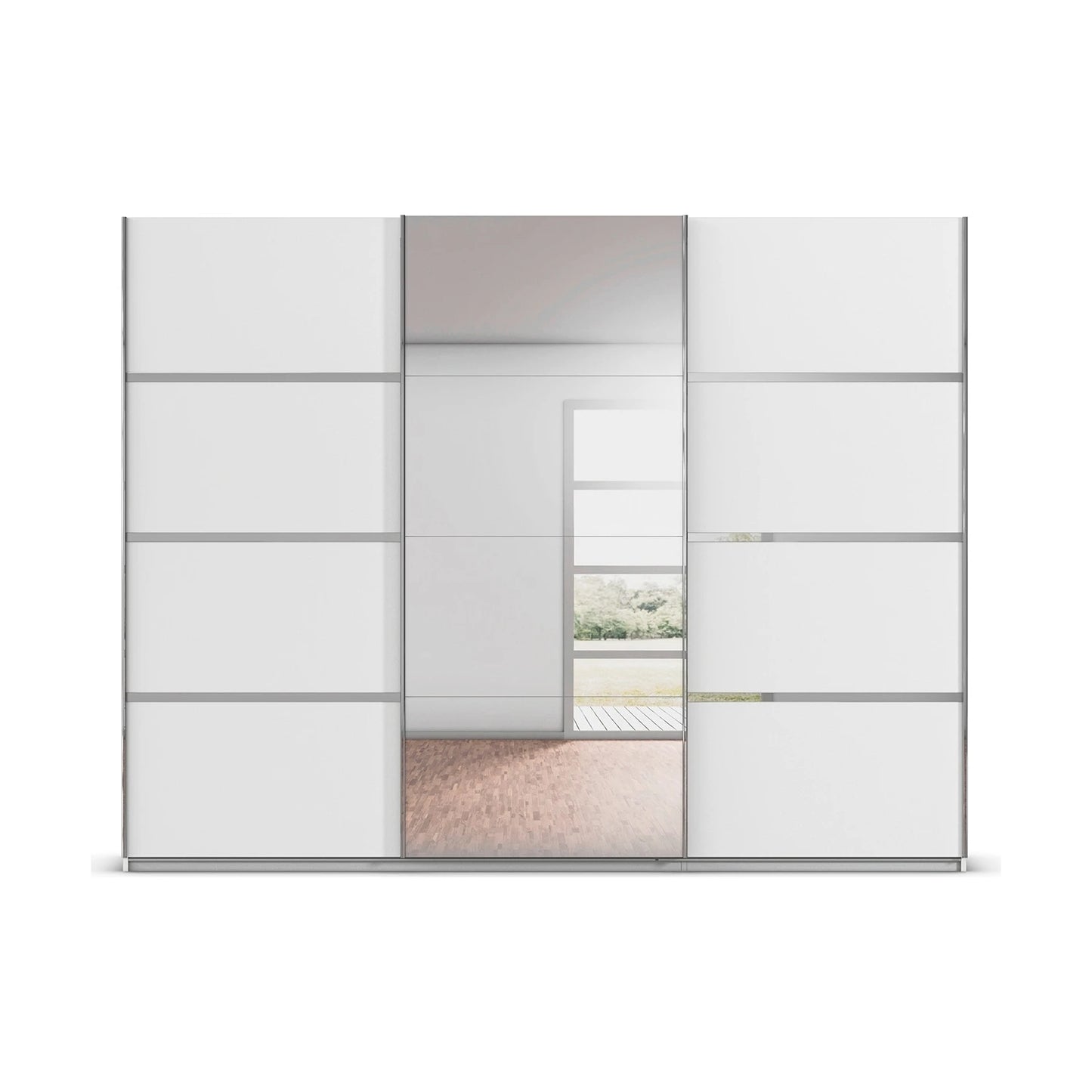 Rauch Aurich White Decor Sliding Door Wardrobe with Mirror 271cm