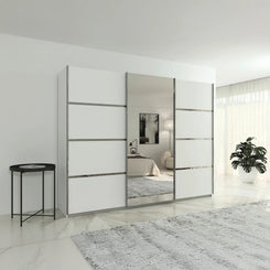 Rauch Aurich White Decor Sliding Door Wardrobe with Mirror 271cm