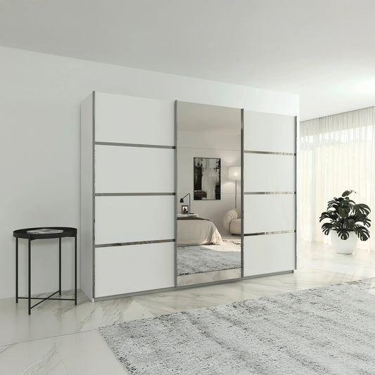 Rauch Aurich White Decor Sliding Door Wardrobe with Mirror 271cm