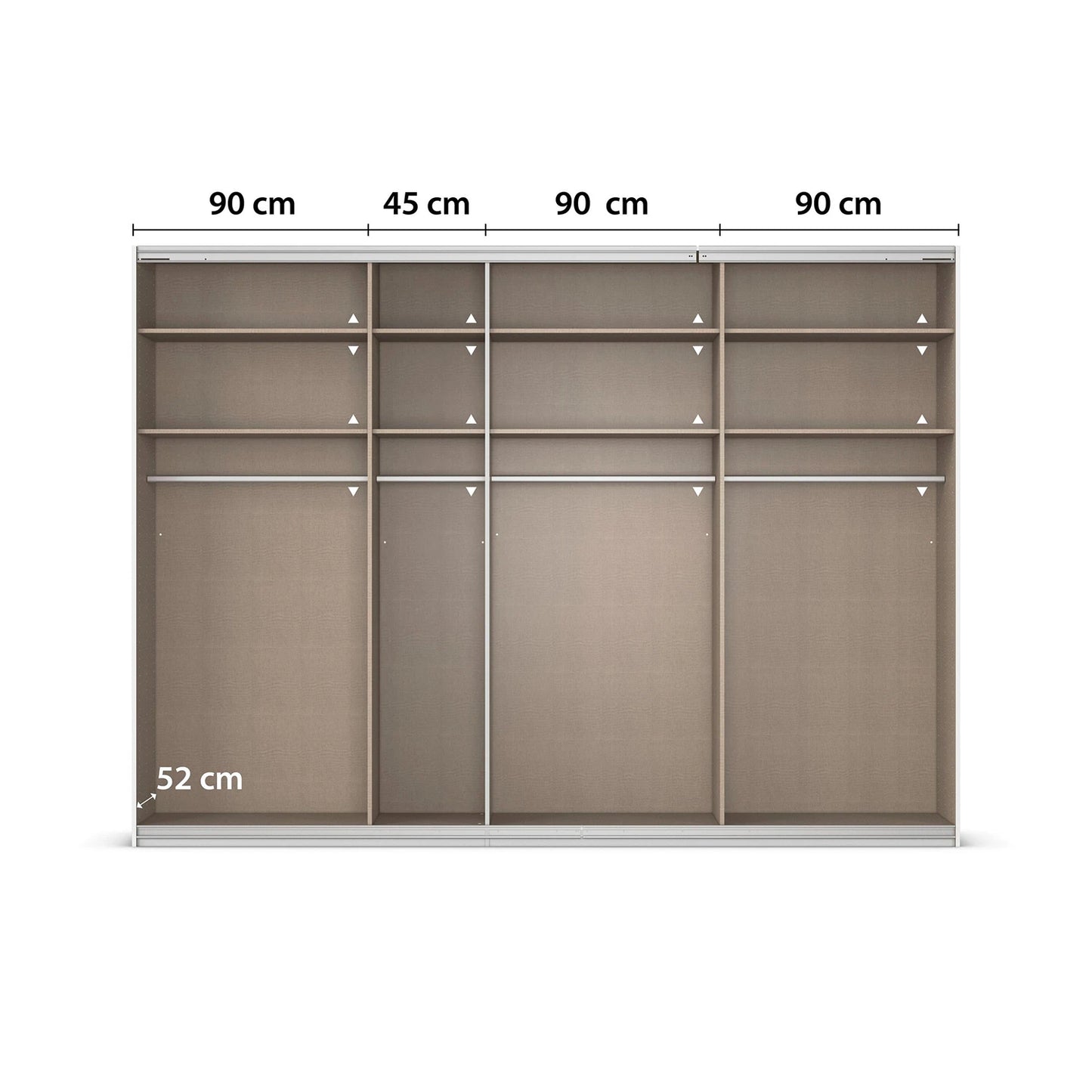 Closet organizer with dimensions labeled on a white background