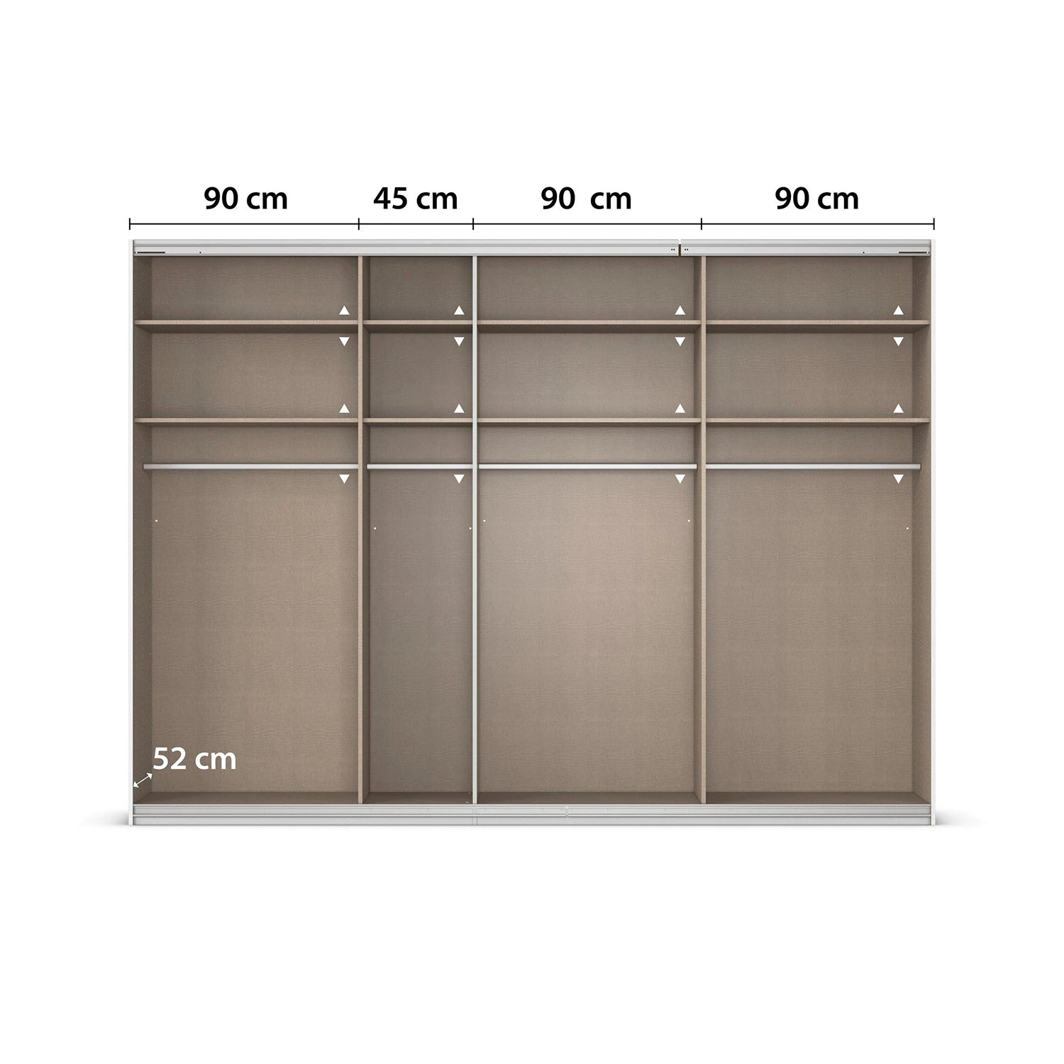 Closet organizer with dimensions labeled on a white background