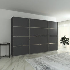 Rauch Aurich Metallic Grey Decor Sliding Door Wardrobe 315cm