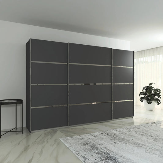 Rauch Aurich Metallic Grey Decor Sliding Door Wardrobe 315cm