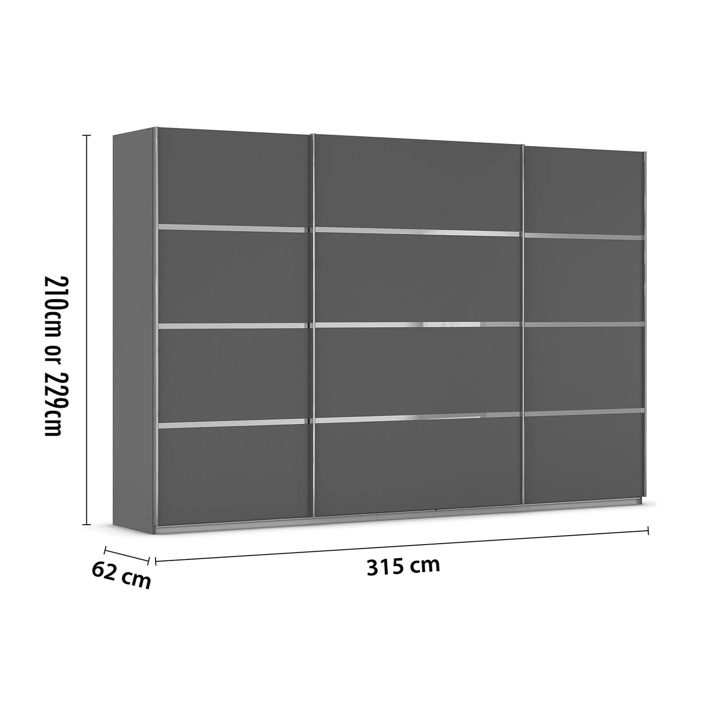 Rauch Aurich Metallic Grey Decor Sliding Door Wardrobe 315cm
