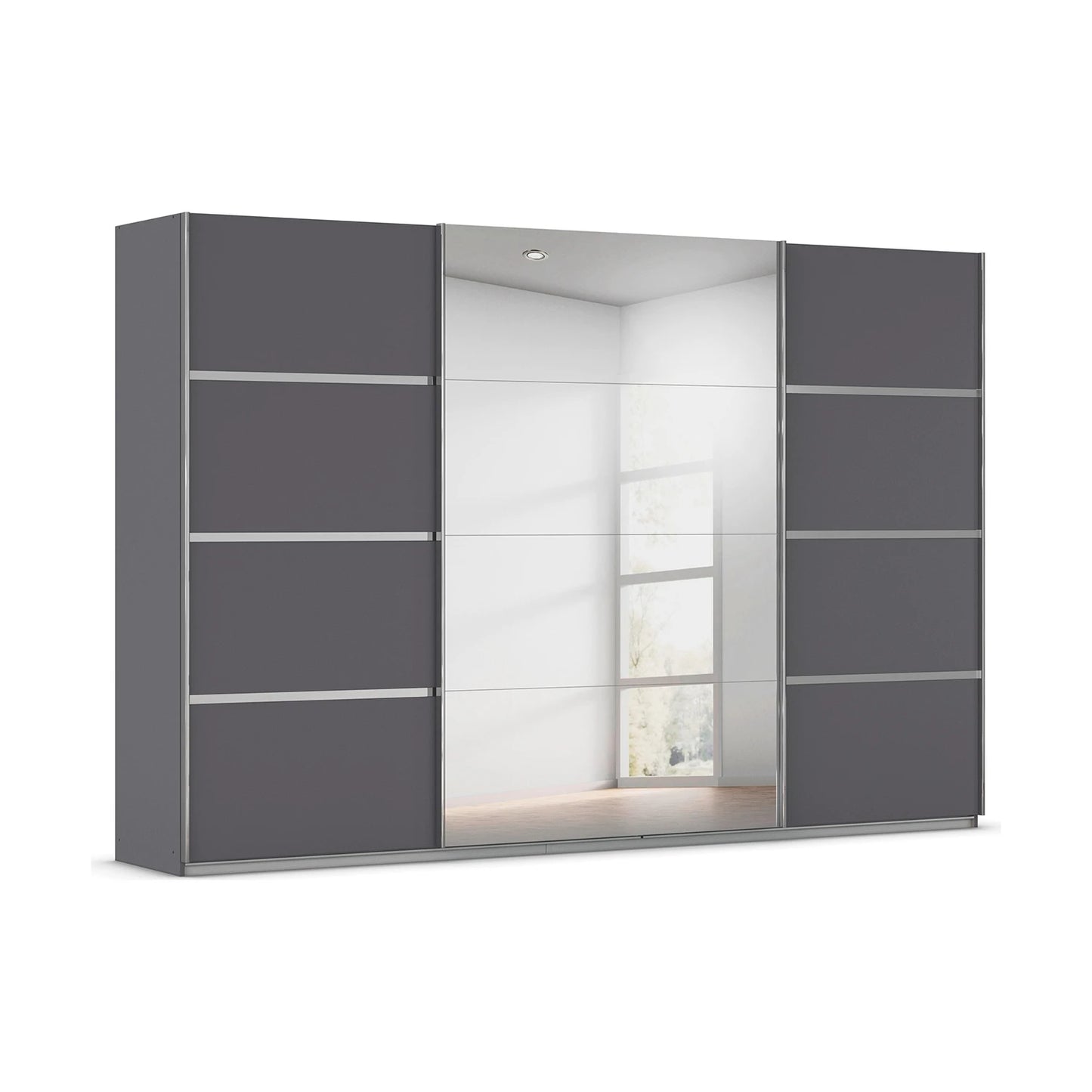 Rauch Aurich Metallic Grey Decor Sliding Door Wardrobe with Mirror 315cm