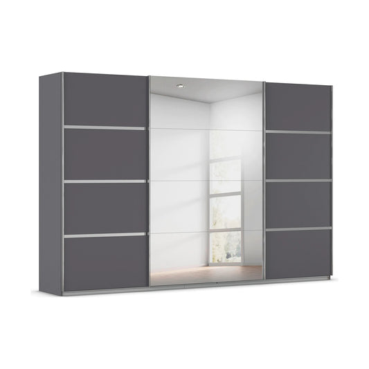 Rauch Aurich Metallic Grey Decor Sliding Door Wardrobe with Mirror 315cm