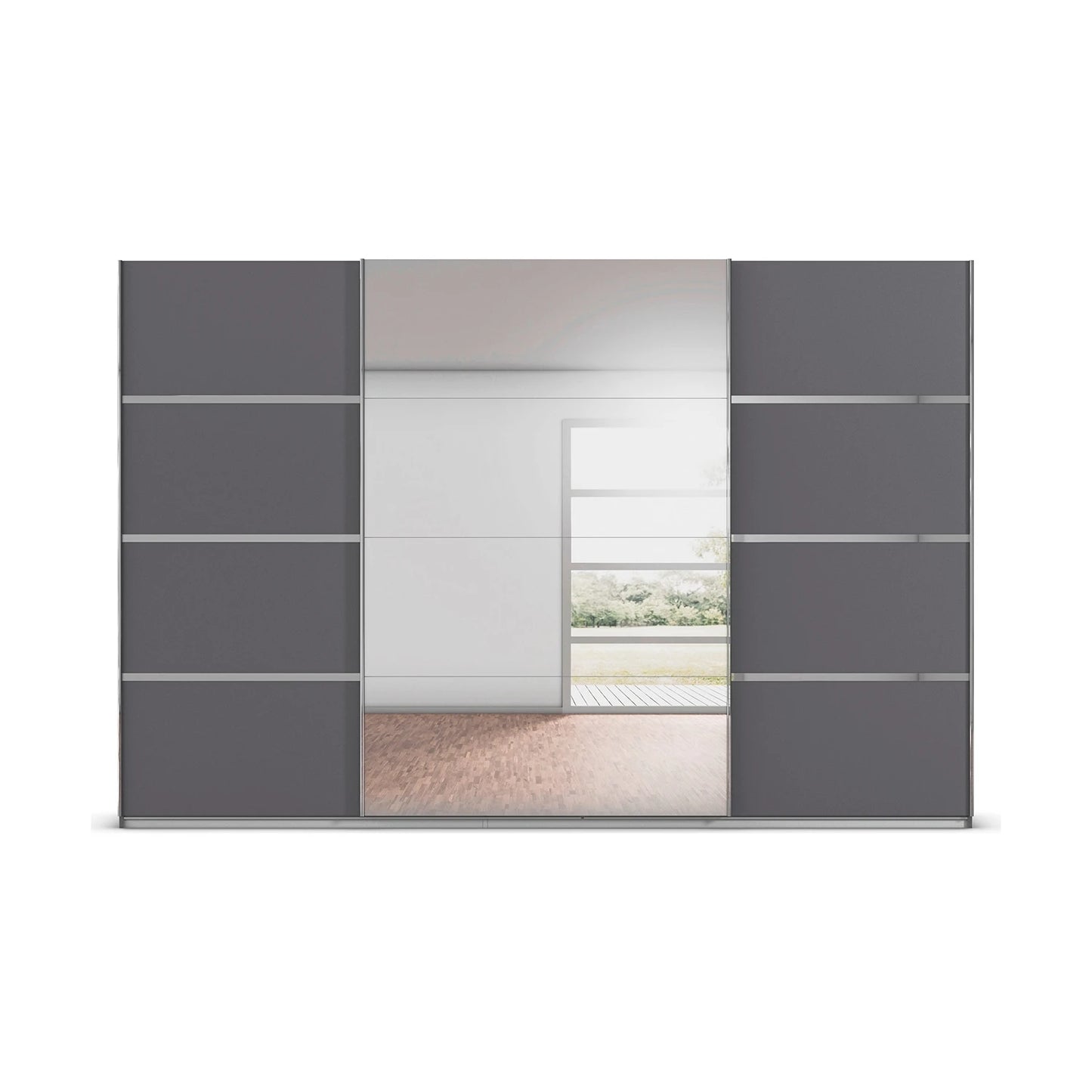 Rauch Aurich Metallic Grey Decor Sliding Door Wardrobe with Mirror 315cm