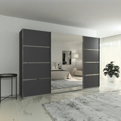 Rauch Aurich Metallic Grey Decor Sliding Door Wardrobe with Mirror 315cm