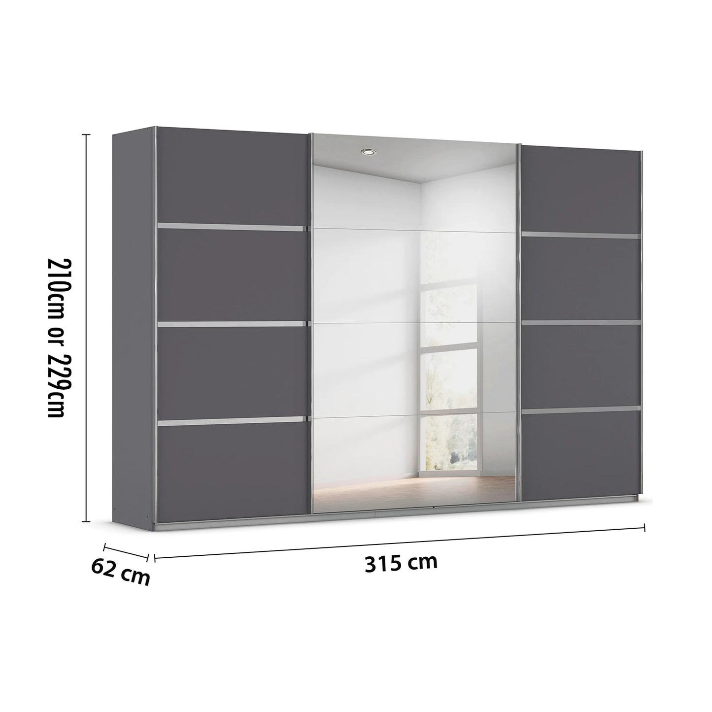 Rauch Aurich Metallic Grey Decor Sliding Door Wardrobe with Mirror 315cm