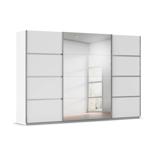 Rauch Aurich White Decor Sliding Door Wardrobe with Mirror 315cm