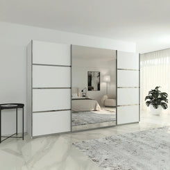 Rauch Aurich White Decor Sliding Door Wardrobe with Mirror 315cm