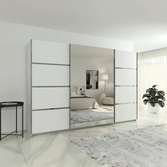 Rauch Aurich White Decor Sliding Door Wardrobe with Mirror 315cm