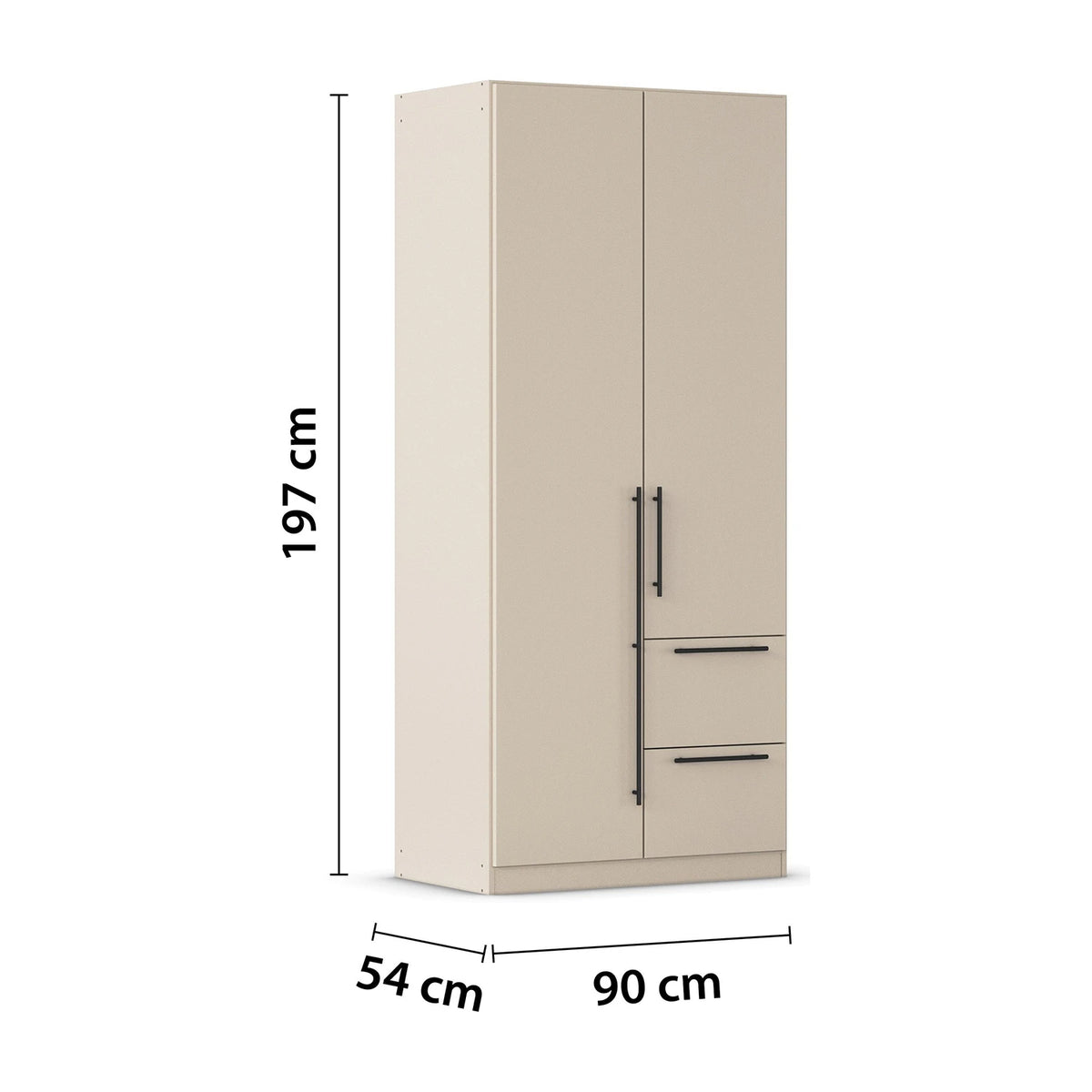Rauch Avola 2 Door, 2 Drawers Combi Wardrobe 91cm Dimensions