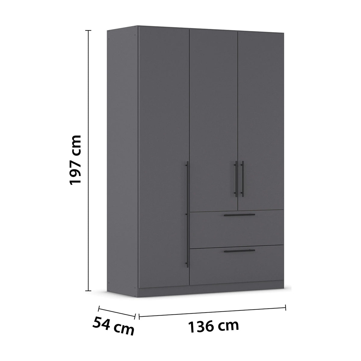 Rauch Avola 3 Door, 2 Drawers Combi Wardrobe 136cm Dimensions