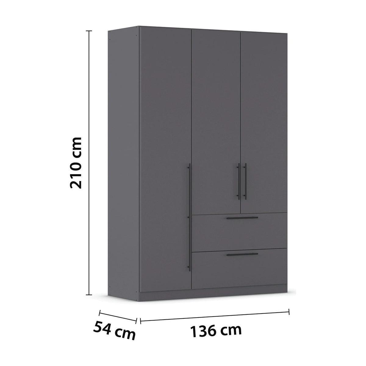 Rauch Avola 3 Door, 2 Drawers Combi Wardrobe 136cm Dimensions