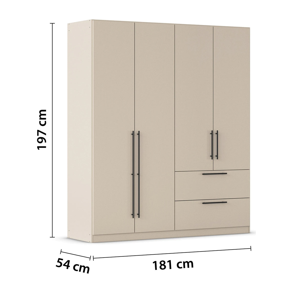 Rauch Avola 4 Door, 2 Drawers Combi Wardrobe 181cm Dimensions