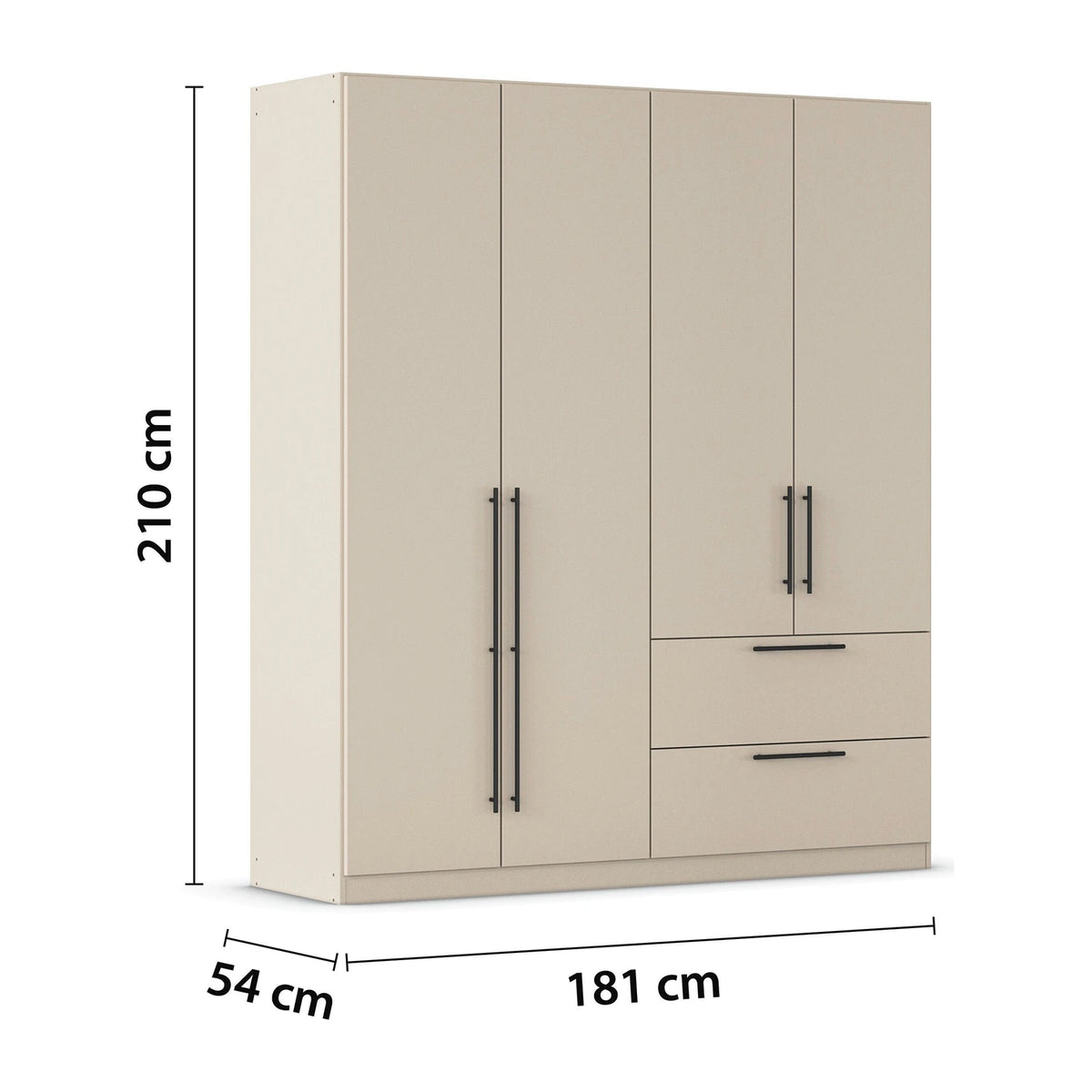 Rauch Avola 4 Door, 2 Drawers Combi Wardrobe 181cm Dimensions