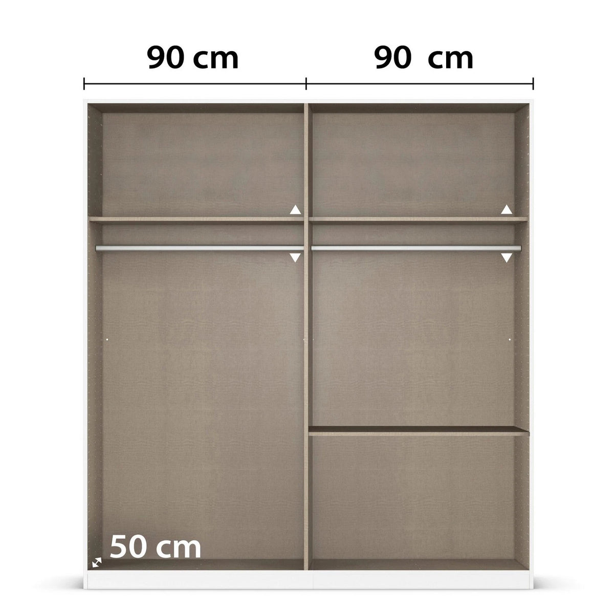 Rauch Avola 4 Door, 2 Drawers Combi Wardrobe 181cm internal compartments Dimensions