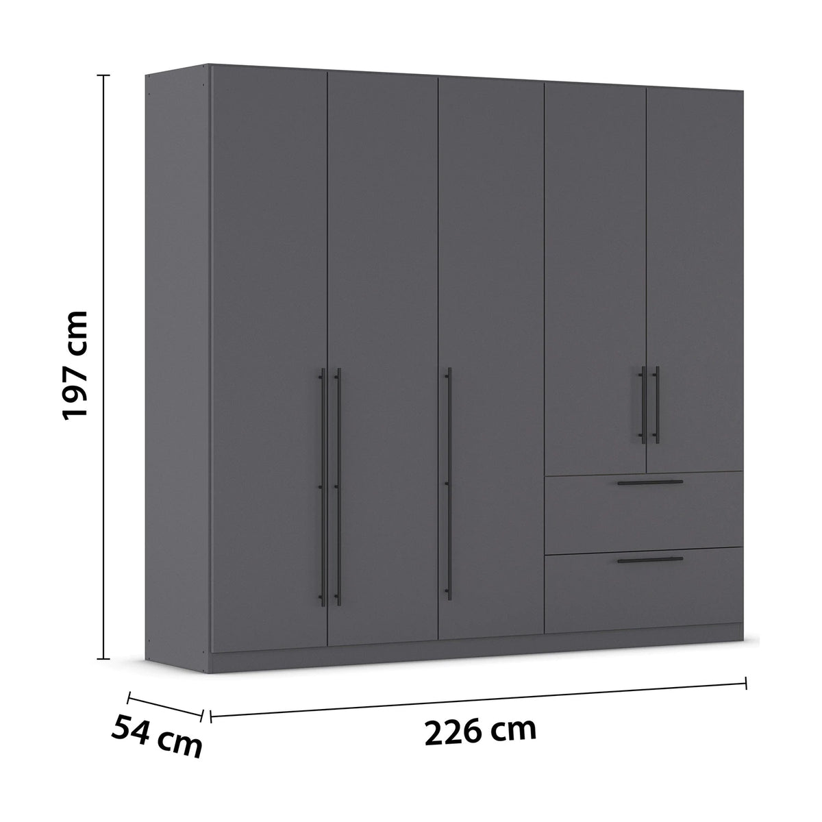 Rauch Avola 5 Door, 2 Drawers Combi Wardrobe 226cm Dimensions