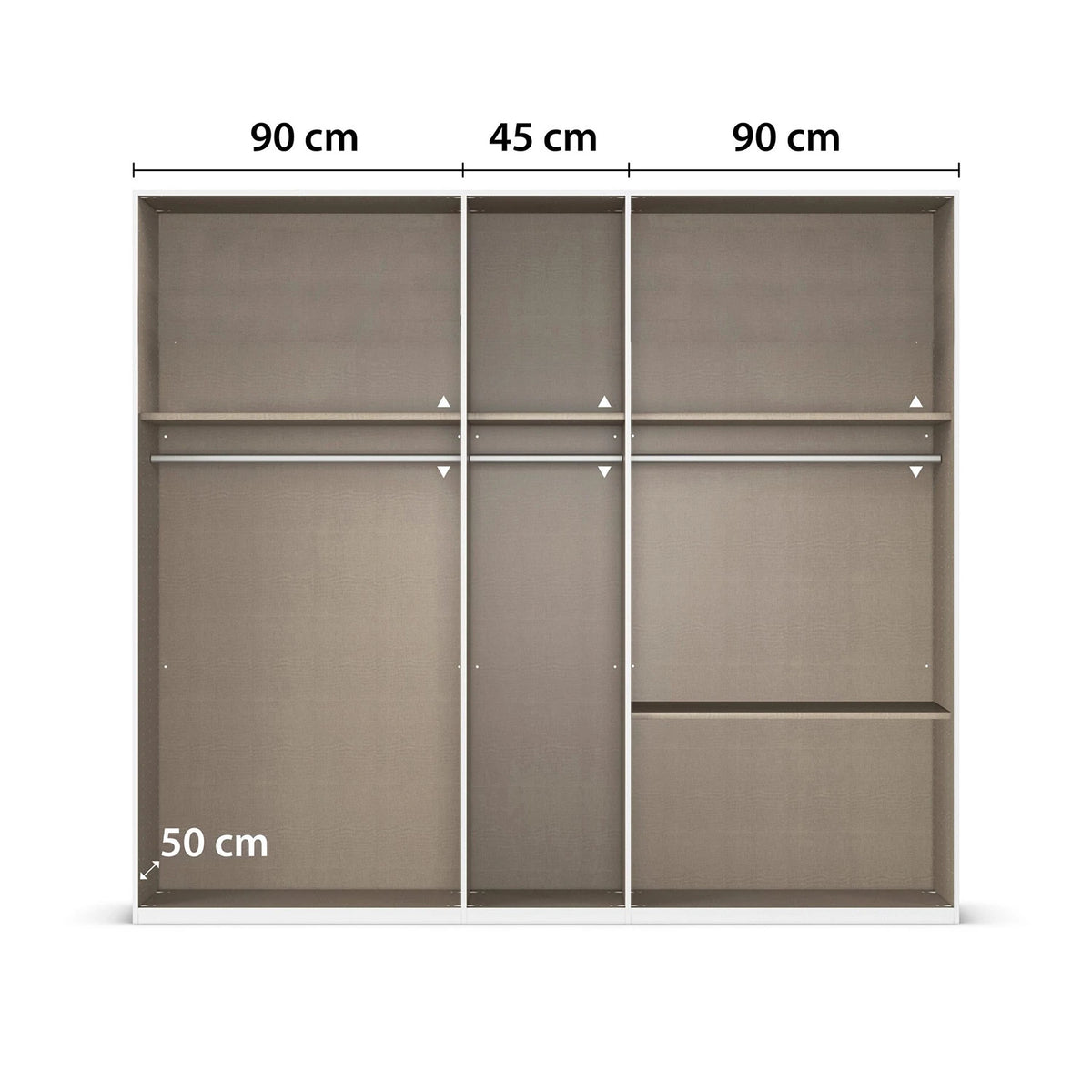 Rauch Avola 5 Door, 2 Drawers Combi Wardrobe 226cm internal compartments Dimensions