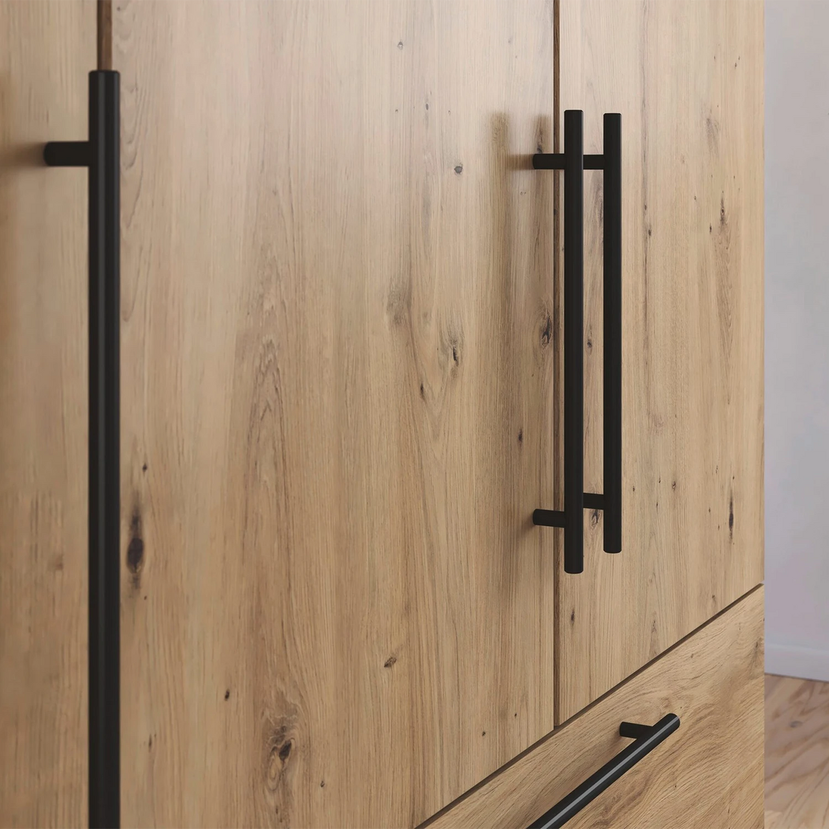 Rauch Avola 2 Door, 2 Drawers Combi Wardrobe 91cm in Oak Handles Closeup view