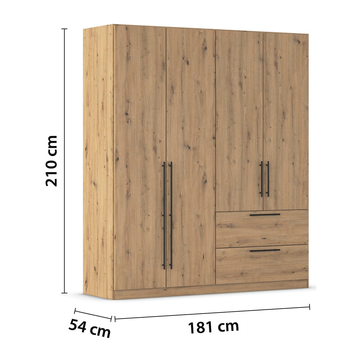 Rauch Avola 4 Door, 2 Drawers Combi Wardrobe 181cm in Oak Dimensions