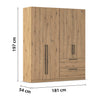 Rauch Avola 4 Door, 2 Drawers Combi Wardrobe 181cm in Oak Dimensions