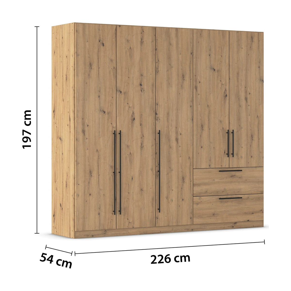 Rauch Avola 5 Door, 2 Drawers Combi Wardrobe 226cm in Oak Dimensions