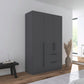 Rauch Avola 3 Door, 2 Drawers Combi Wardrobe 136cm in Metallic Grey styled in a modern bedroom