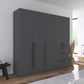 Rauch Avola 5 Door, 2 Drawers Combi Wardrobe 226cm in Metallic Grey styled in a modern bedroom