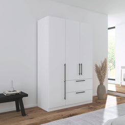 Rauch Avola 3 Door, 2 Drawers Combi Wardrobe 136cm in Alpine White styled in a modern bedroom