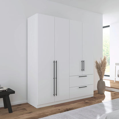 Rauch Avola 4 Door, 2 Drawers Combi Wardrobe 181cm in Alpine White styled in a modern bedroom