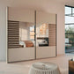 Rauch Barea two door mirrored sliding wardrobe in champagne with Dark Atlantic Oak slat panels Width 226cm