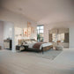Rauch Barea two door mirrored sliding wardrobe in champagne with Dark Atlantic Oak slat panels and bedroom Furniture