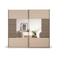 Rauch Barea two door mirrored sliding wardrobe in champagne with Dark Atlantic Oak slat panels with Mirror Width 226cm