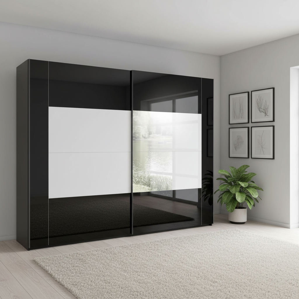Shop the Rauch Rio 181cm sliding wardrobe with mirror, frame-style fronts, colour options, free assembly and 10-year warranty.