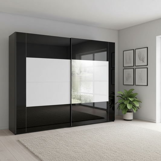 Shop the Rauch Rio 181cm sliding wardrobe with mirror, frame-style fronts, colour options, free assembly and 10-year warranty.
