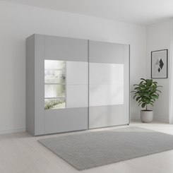 Rauch Rio Decor Silk Grey 181cm frame style 2 door sliding wardrobe with mirror