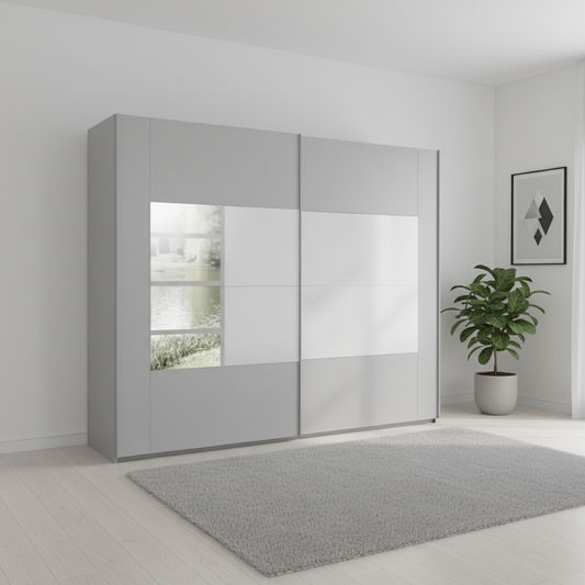 Rauch Rio Decor Silk Grey 181cm frame style 2 door sliding wardrobe with mirror