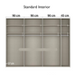 Rauch Basalt Glass Rio 316cm 2 Door Sliding Wardrobe - Standard Interior View with Dimensions